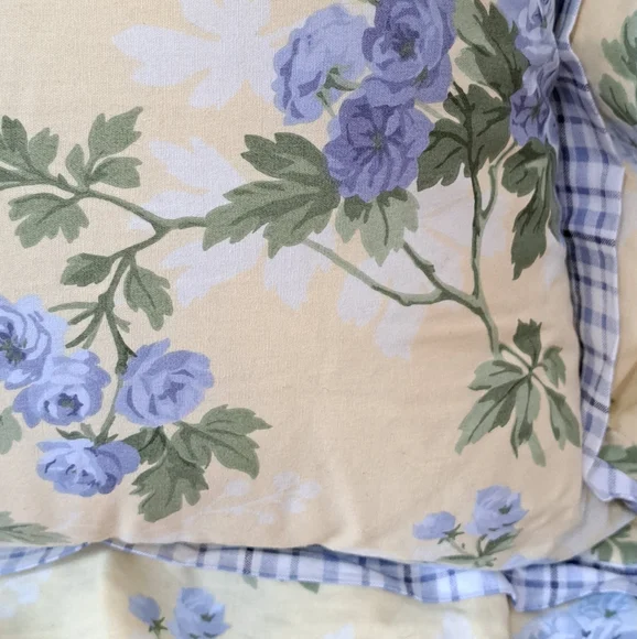 Laura Ashley Cassidy Ruffle Throw Pillow Yellow/Blue Floral Plaid - Picture 4 of 6